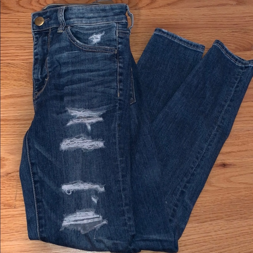American Eagle Dark Wash Ripped Fitted Jeans